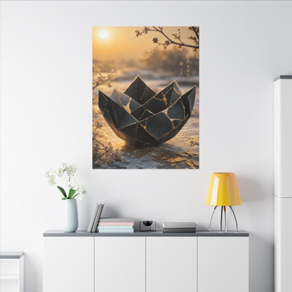 Kintsugi Paper Fold in Golden Hour | Gold Repair Canvas Art