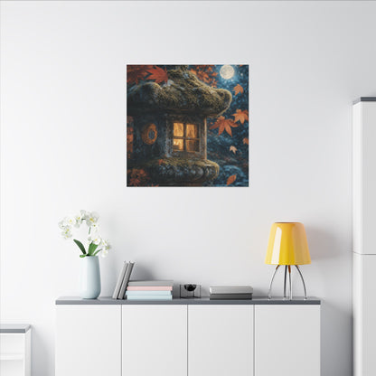Autumn Stone Lantern Forest Whimsy Canvas Art | Earthy Decor