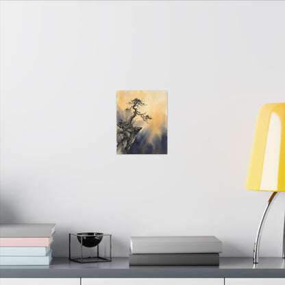 Zen Pine Tree in Golden Hour | Sumi E Canvas Art