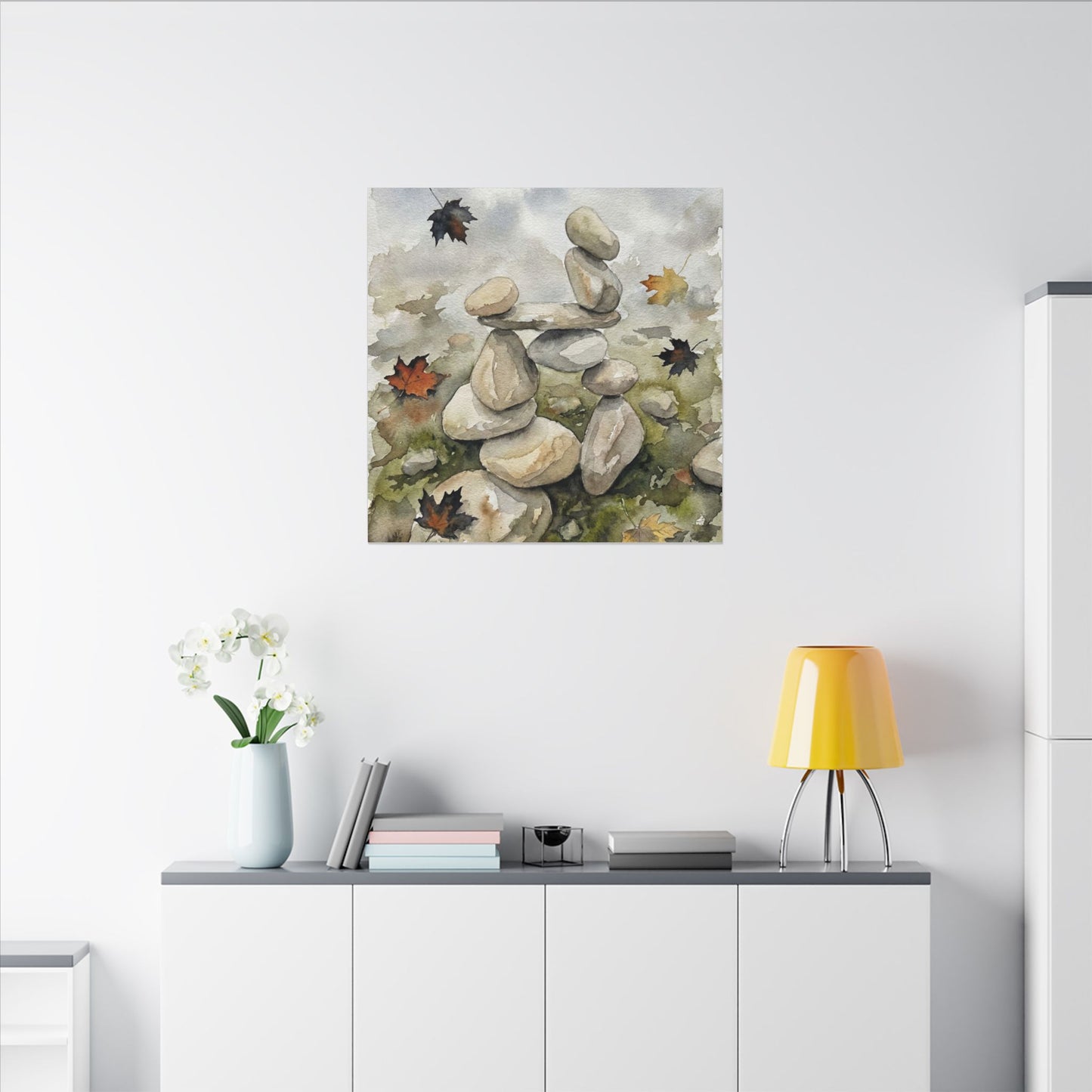 Overcast River Stones Canvas Art - Japandi Fukinsei