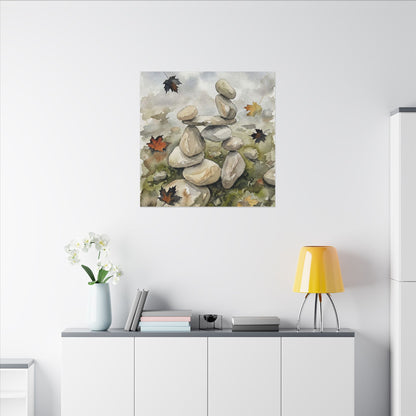 Overcast River Stones Canvas Art - Japandi Fukinsei