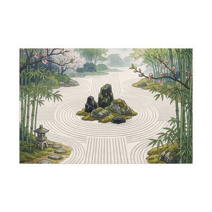 Rock Garden Ukiyo E Inspired Canvas Art | Contemplative Zen Art Art Print