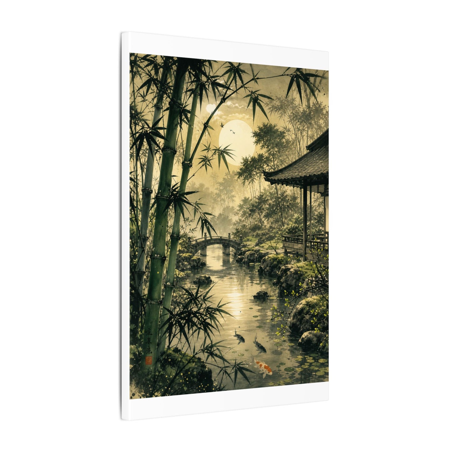 Moonlit Garden Sumi E Canvas Art | Calm Zen Art