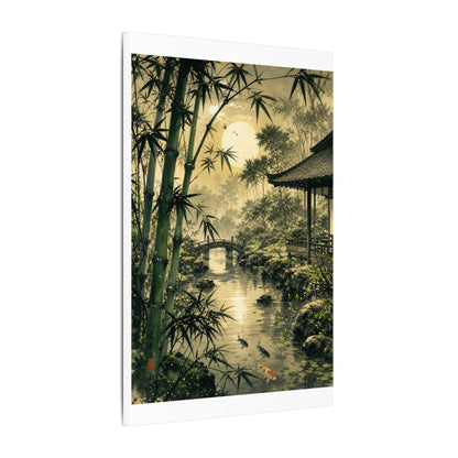 Moonlit Garden Sumi E Canvas Art | Calm Zen Art