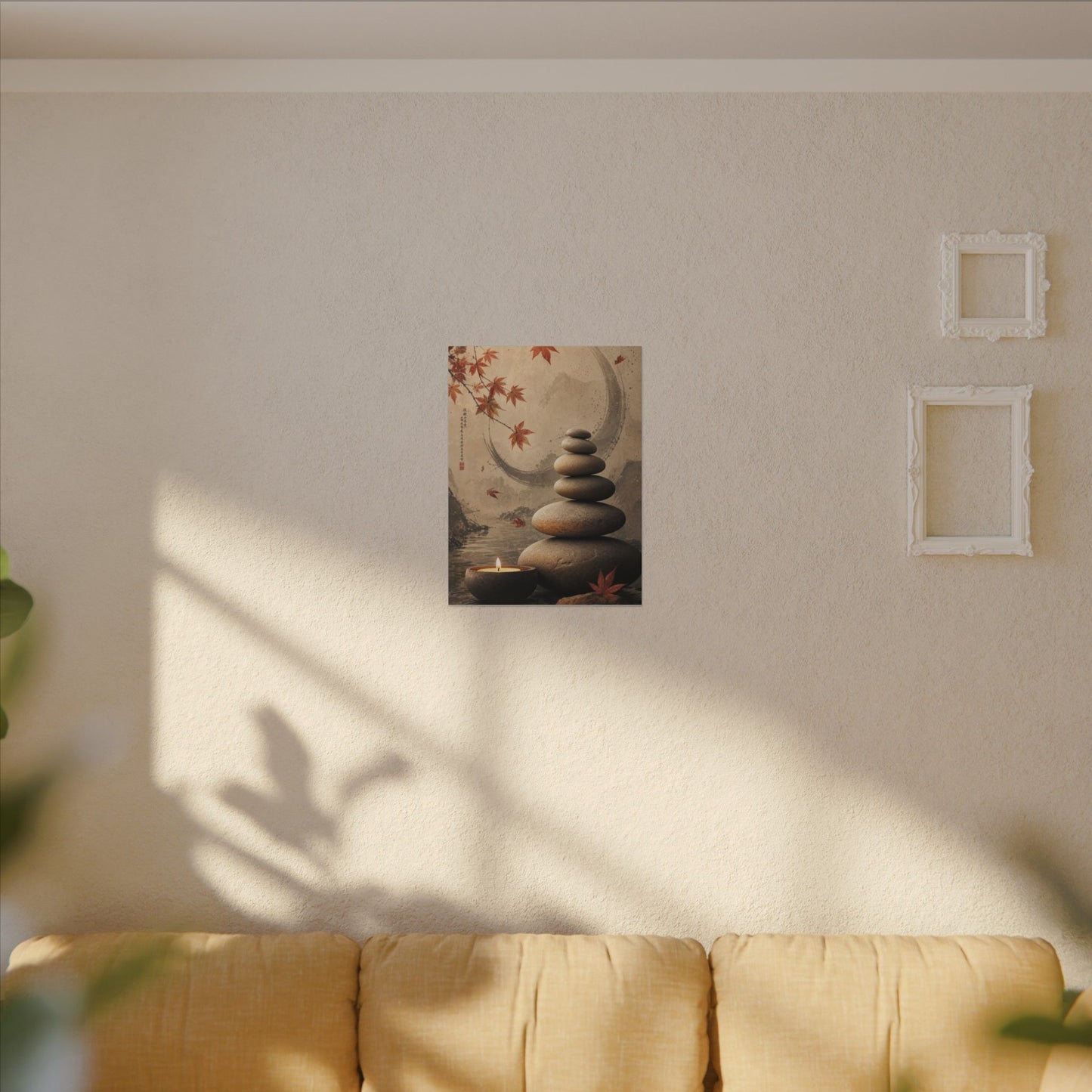 Japandi River Stones in Candlelight | Japanese Pattern Canvas Art