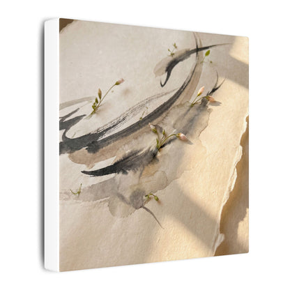 Ink Brushstroke Watercolor Canvas Art | Neutral Japandi Art