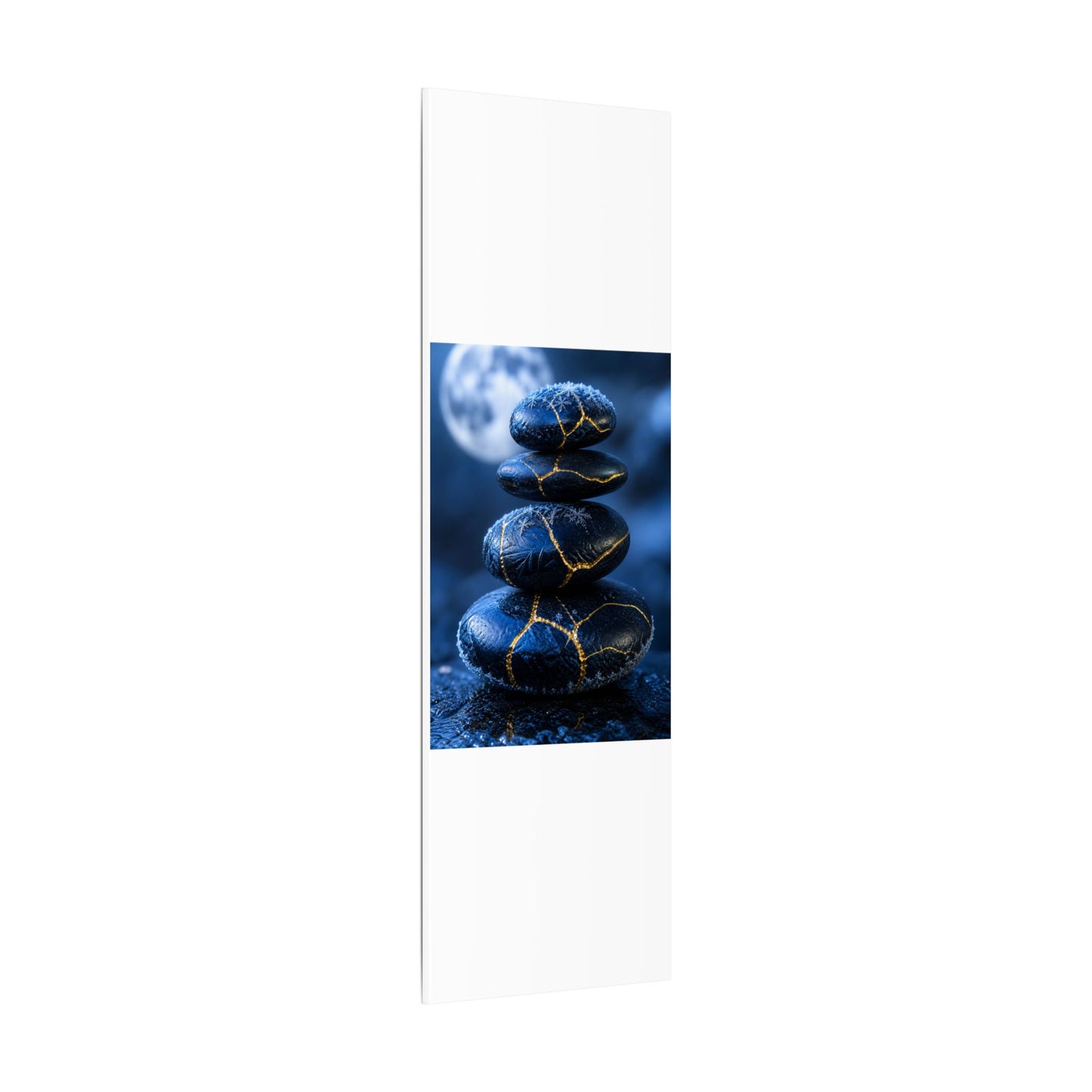 River Stones Canvas Art | Winter Kintsugi Gold Repair Art