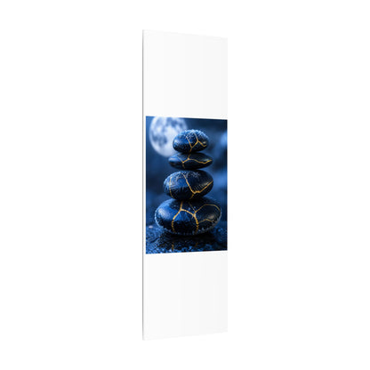 River Stones Canvas Art | Winter Kintsugi Gold Repair Art