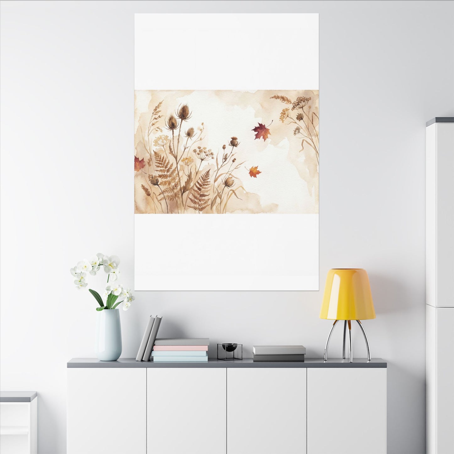 Dried Flowers Canvas Art | Autumn Japandi Watercolor Art