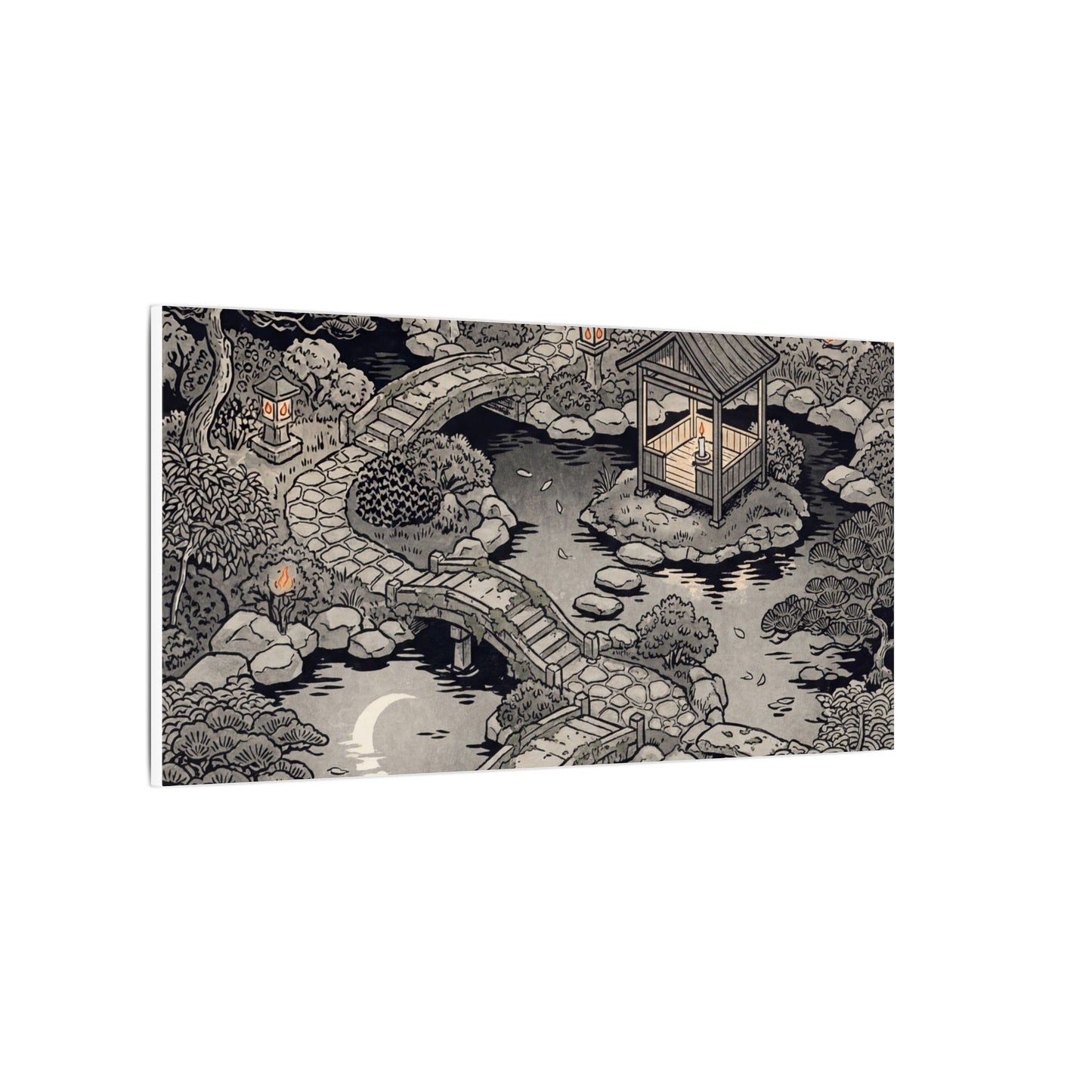 Moonlit Garden Ukiyo E Inspired Canvas Art | Serene Zen Art