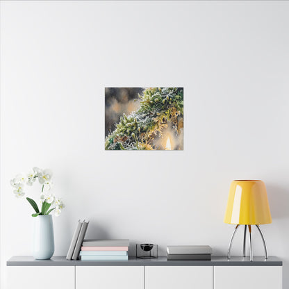 Winter Moss Close Up Watercolor Canvas Art | Neutral Decor