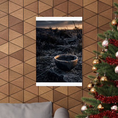 Dark Japandi Ceramic Bowl in Golden Hour | Dark Texture Wall Art Print