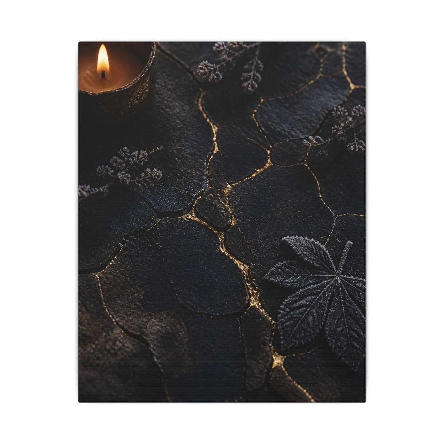 Candlelight Cracked Earth Canvas Art - Dark Japandi Ma