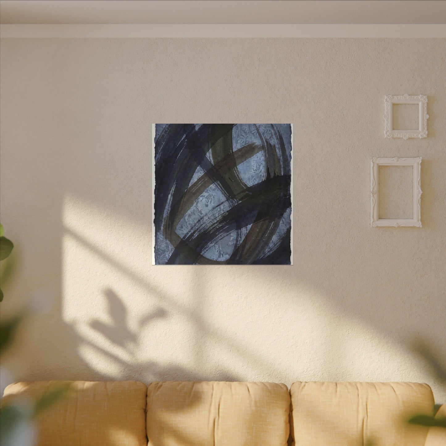Ink Brushstroke Canvas Art | Winter Dark Japandi Shadow Zen Art
