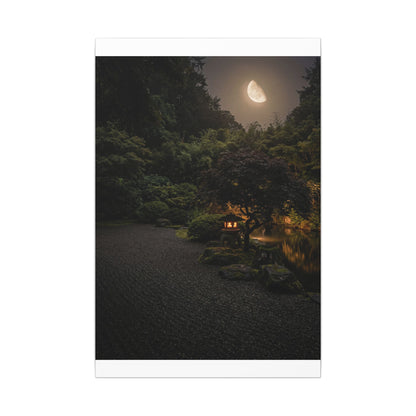Dark Japandi Moonlit Garden in Golden Hour | Moody Minimal Canvas Art