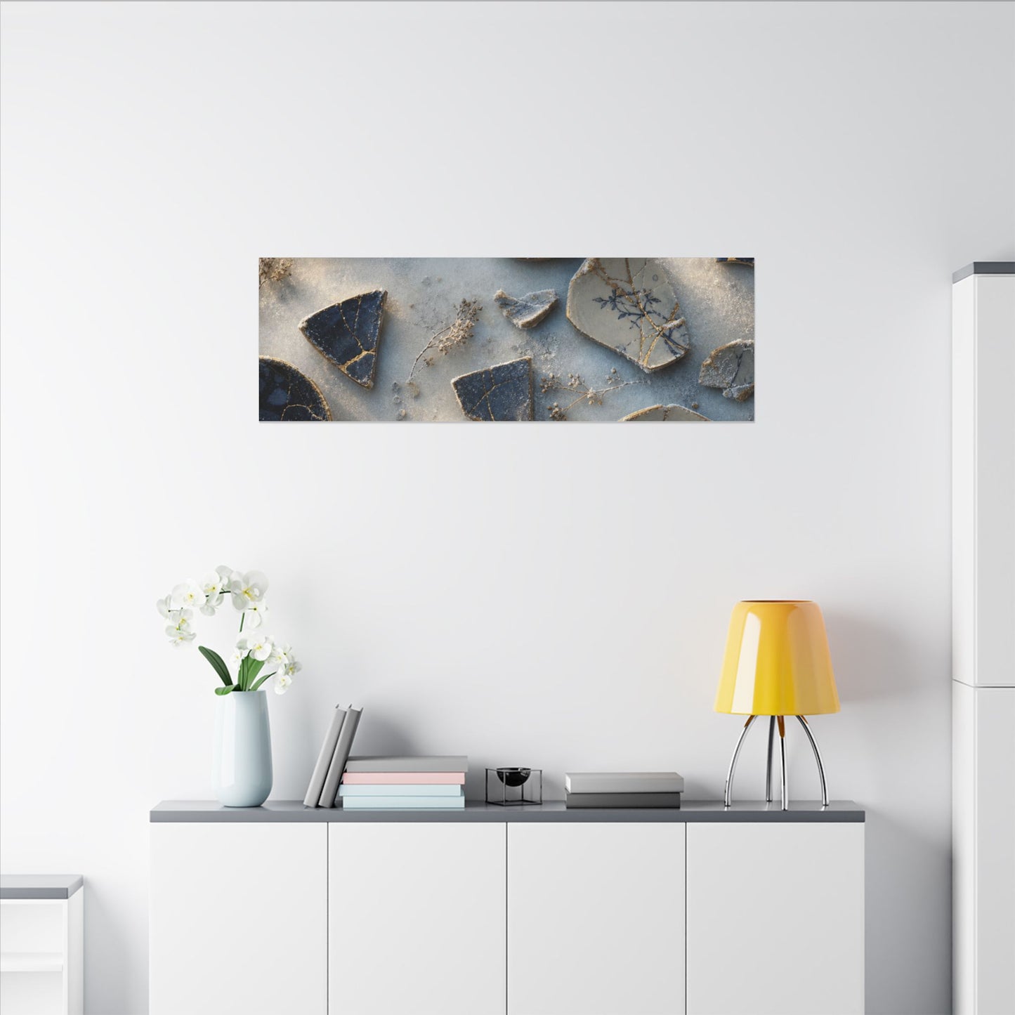 Broken Pottery Canvas Art | Winter Kintsugi Gold Vein Art
