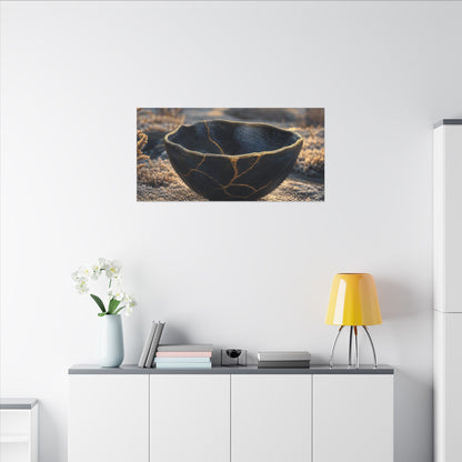 Ceramic Bowl Canvas Art | Winter Kintsugi Gold Repair Art