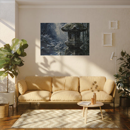 Zen Stone Lantern in Dappled | Sumi E Canvas Art