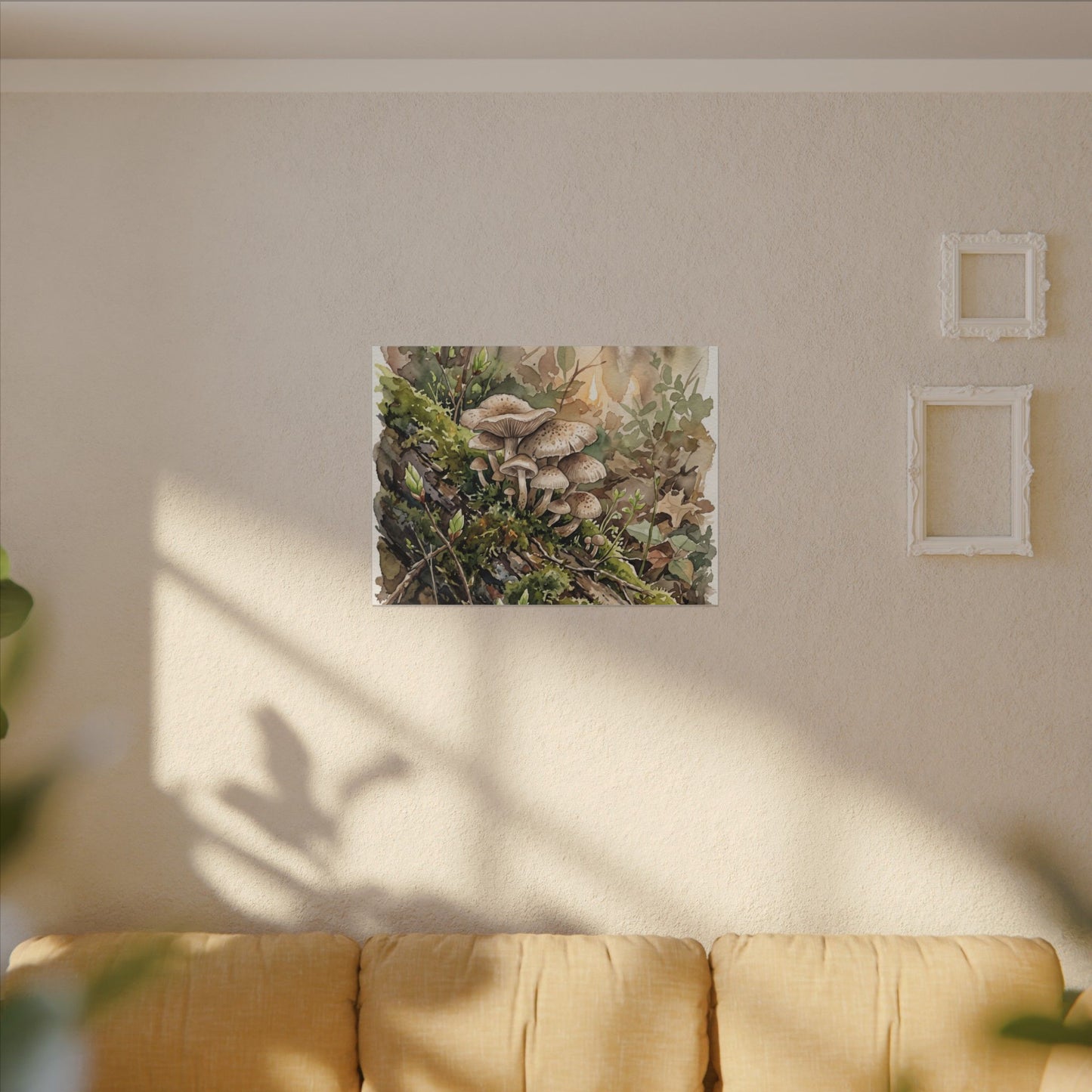 Wild Mushrooms Canvas Art | Spring Japandi Watercolor Art