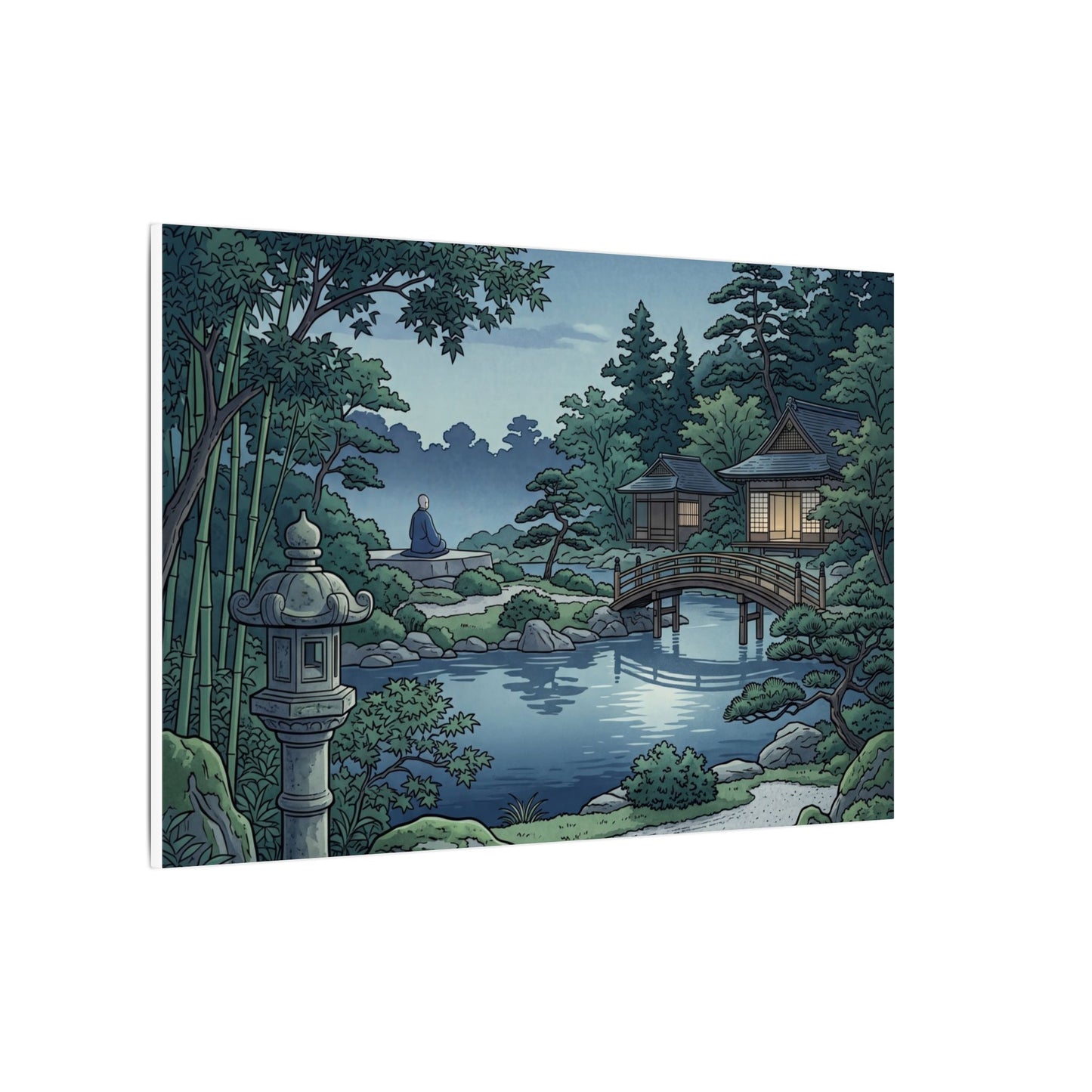 Summer Moonlit Garden Ukiyo E Inspired Canvas Art | Serene Decor
