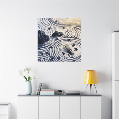 Zen Rock Garden in Golden Hour | Sumi E Canvas Art