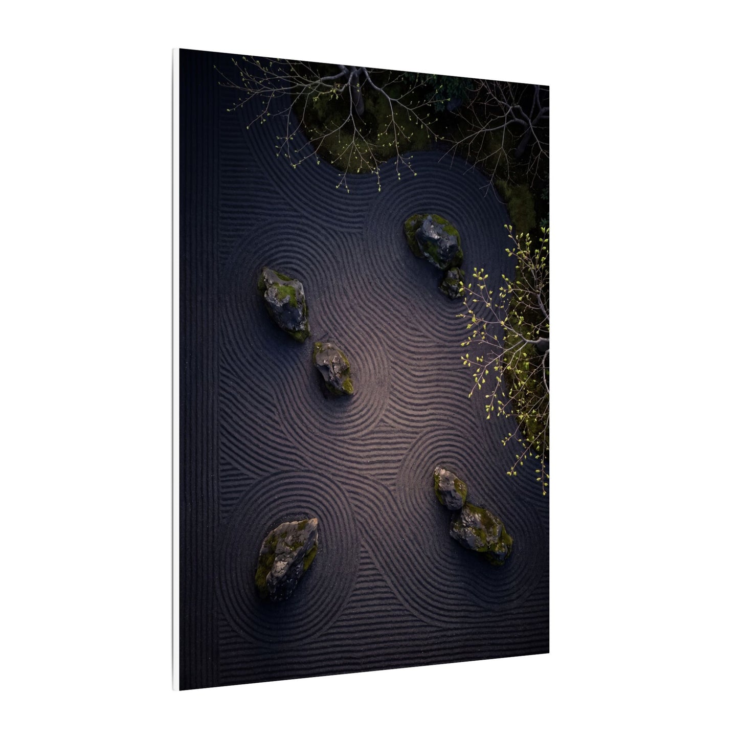 Dark Japandi Rock Garden in Dawn | Shadow Zen Canvas Art