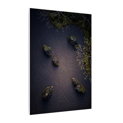 Dark Japandi Rock Garden in Dawn | Shadow Zen Canvas Art