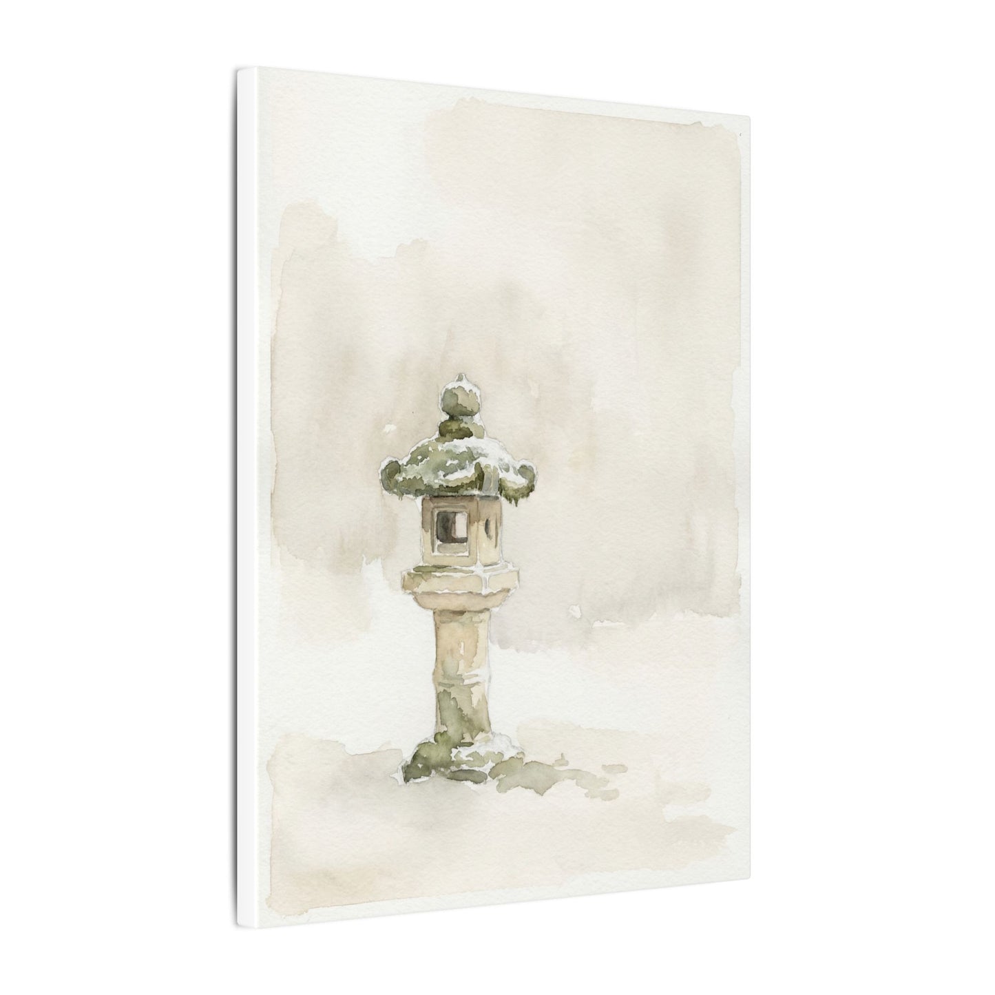 Stone Lantern Winter Canvas Art | Japandi Earthy Design