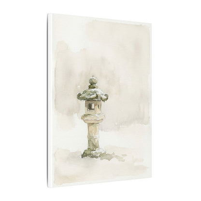 Stone Lantern Winter Canvas Art | Japandi Earthy Design