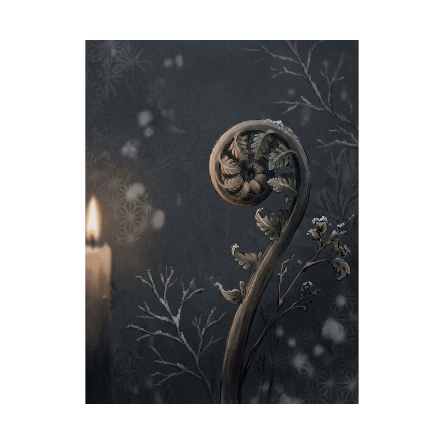 Fern Unfurling Japanese Pattern Wall Art Print | Warm Japandi Art