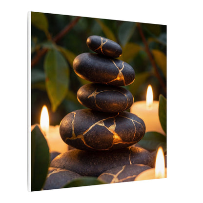 Summer River Stones Gold Vein Canvas Art | Philosophical Decor