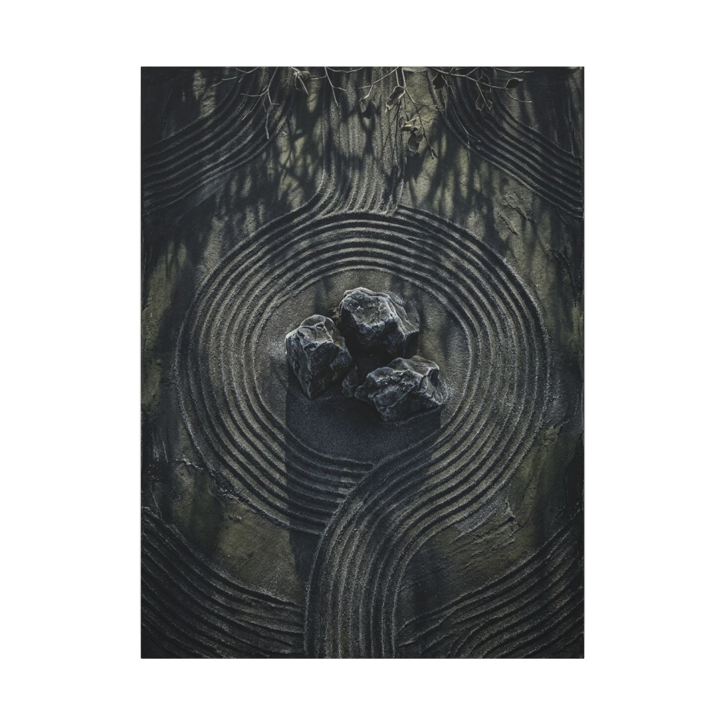 Moody Rock Garden Canvas Art - Dark Texture Dark Japandi