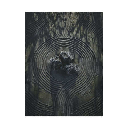 Moody Rock Garden Canvas Art - Dark Texture Dark Japandi