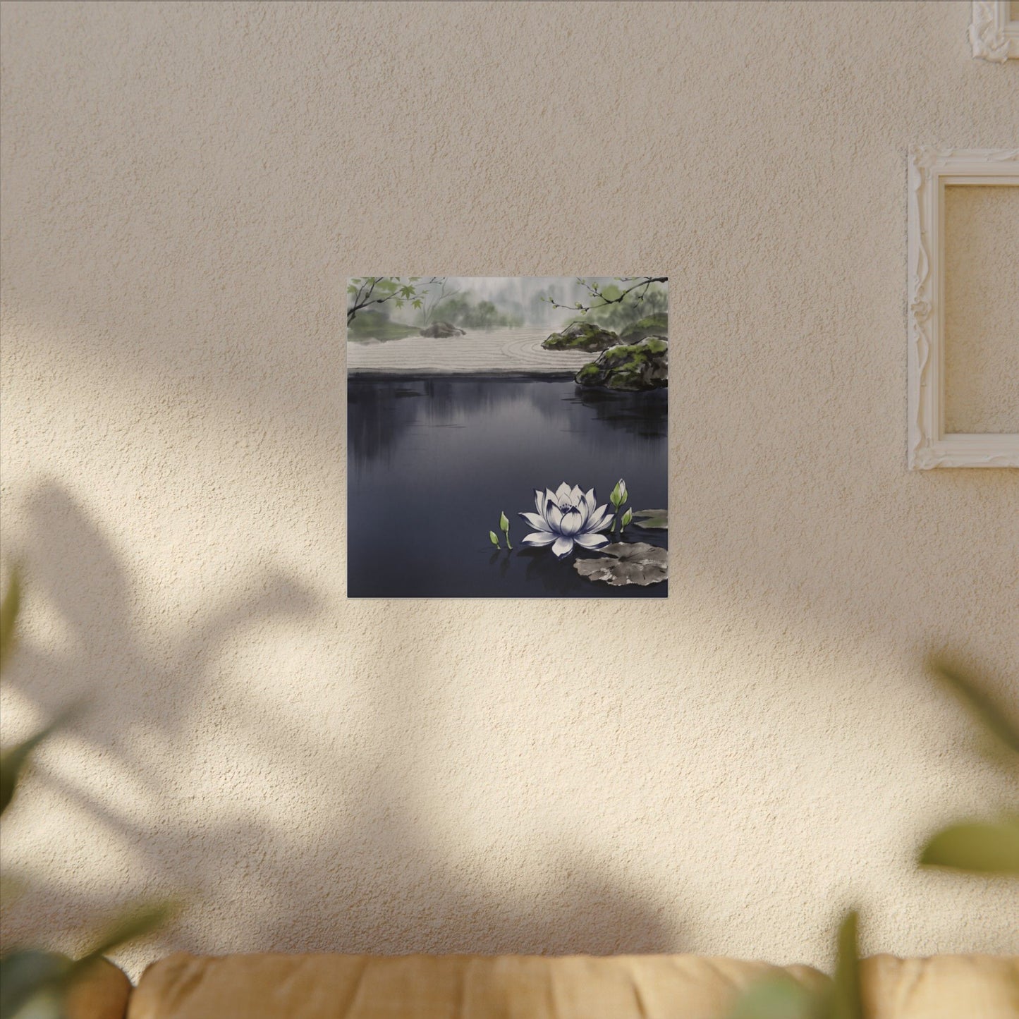Lotus Flower Karesansui Canvas Art | Tranquil Zen Art