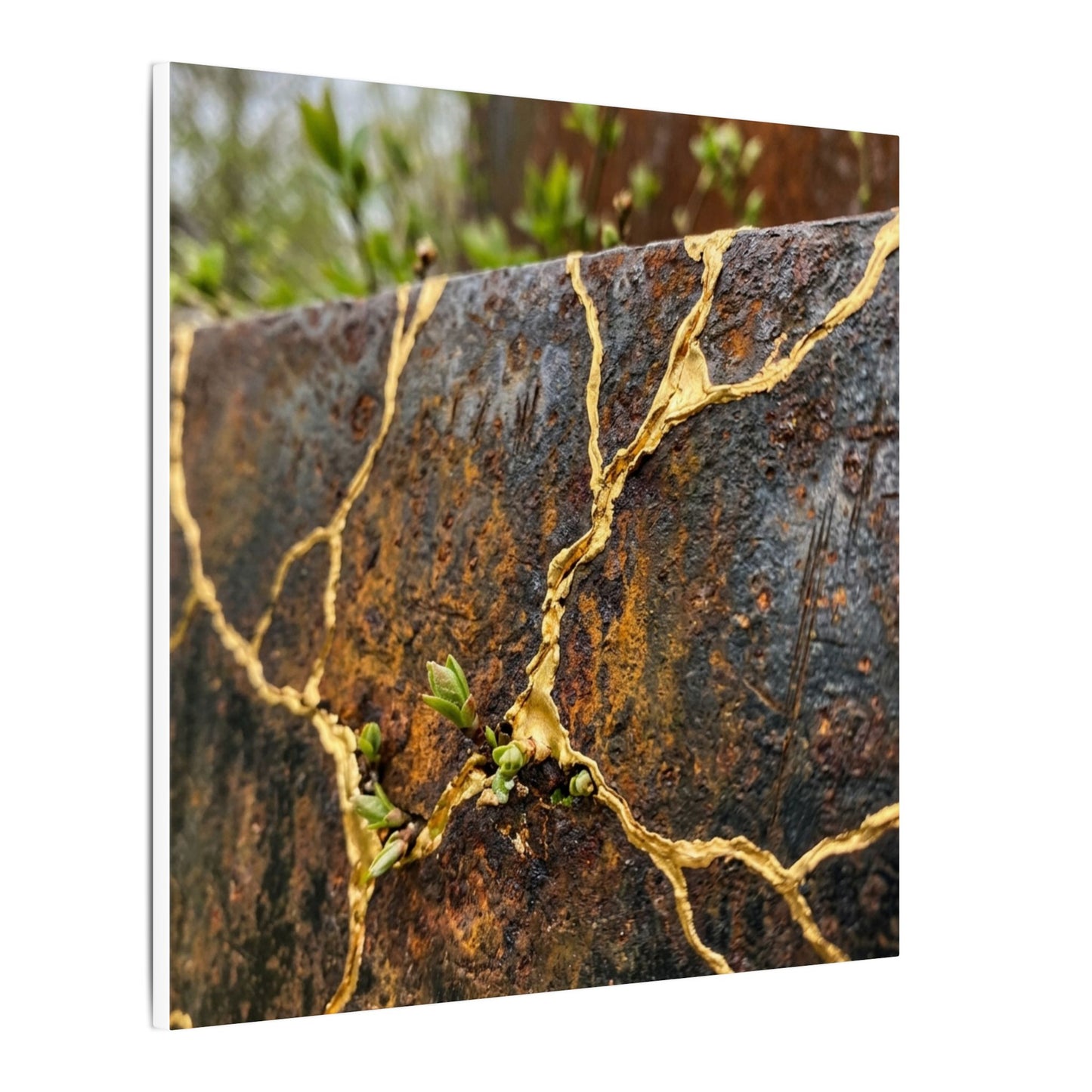 Mono No Aware Rust Patina Canvas Art - Kintsugi Gold Repair