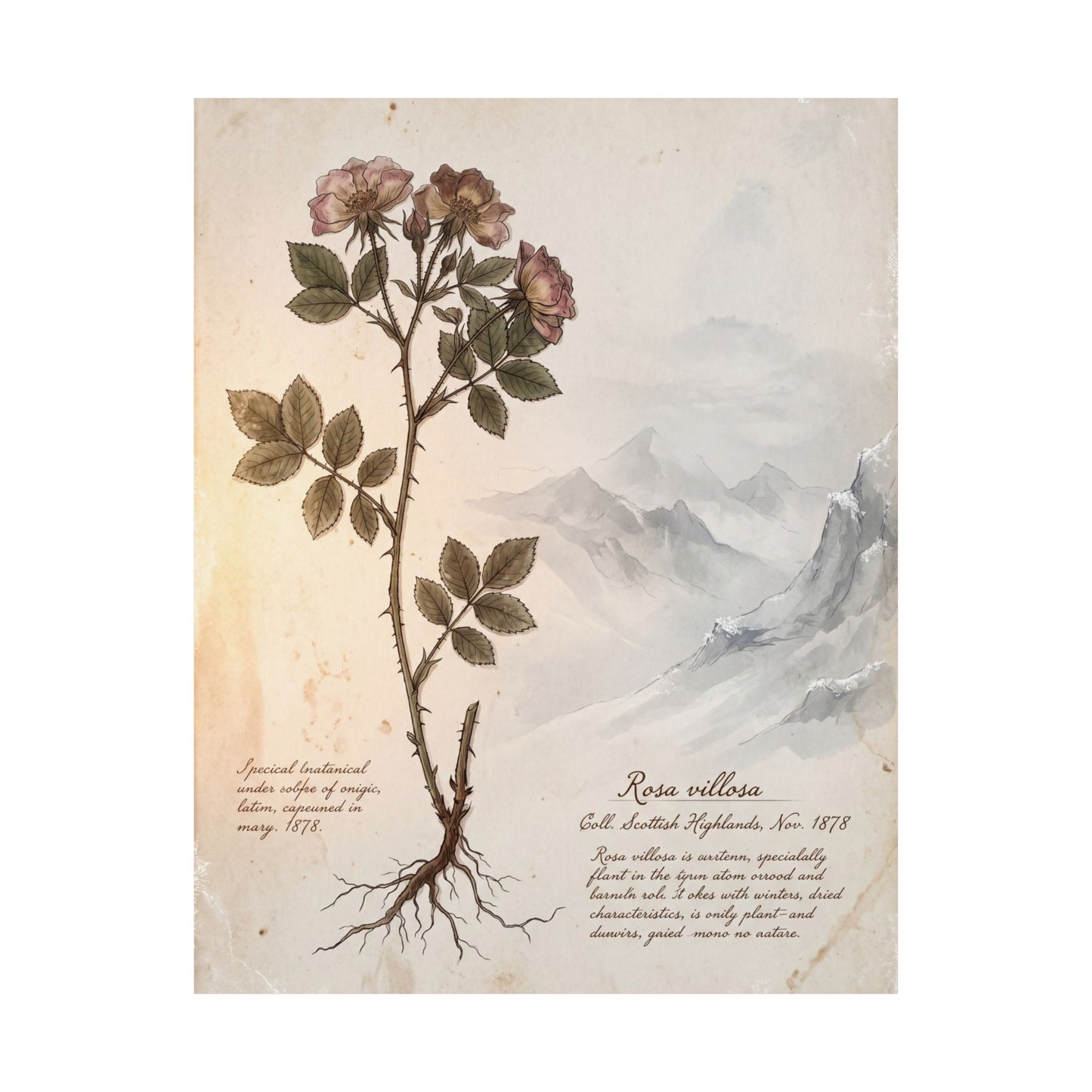 Winter Mountain Mist Herbarium Wall Art Print | Rustic Decor