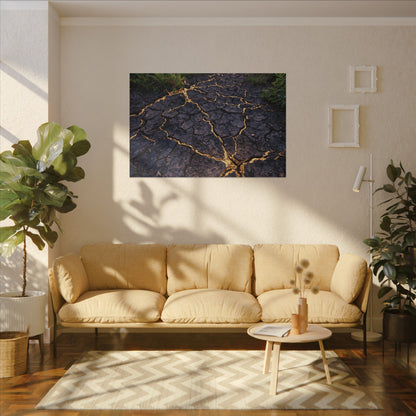 Cracked Earth Canvas Art | Summer Kintsugi Crackle Gold Art