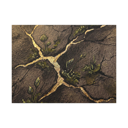 Spring Cracked Earth Charcoal Ink Canvas Art | Luxurious Decor Art Print