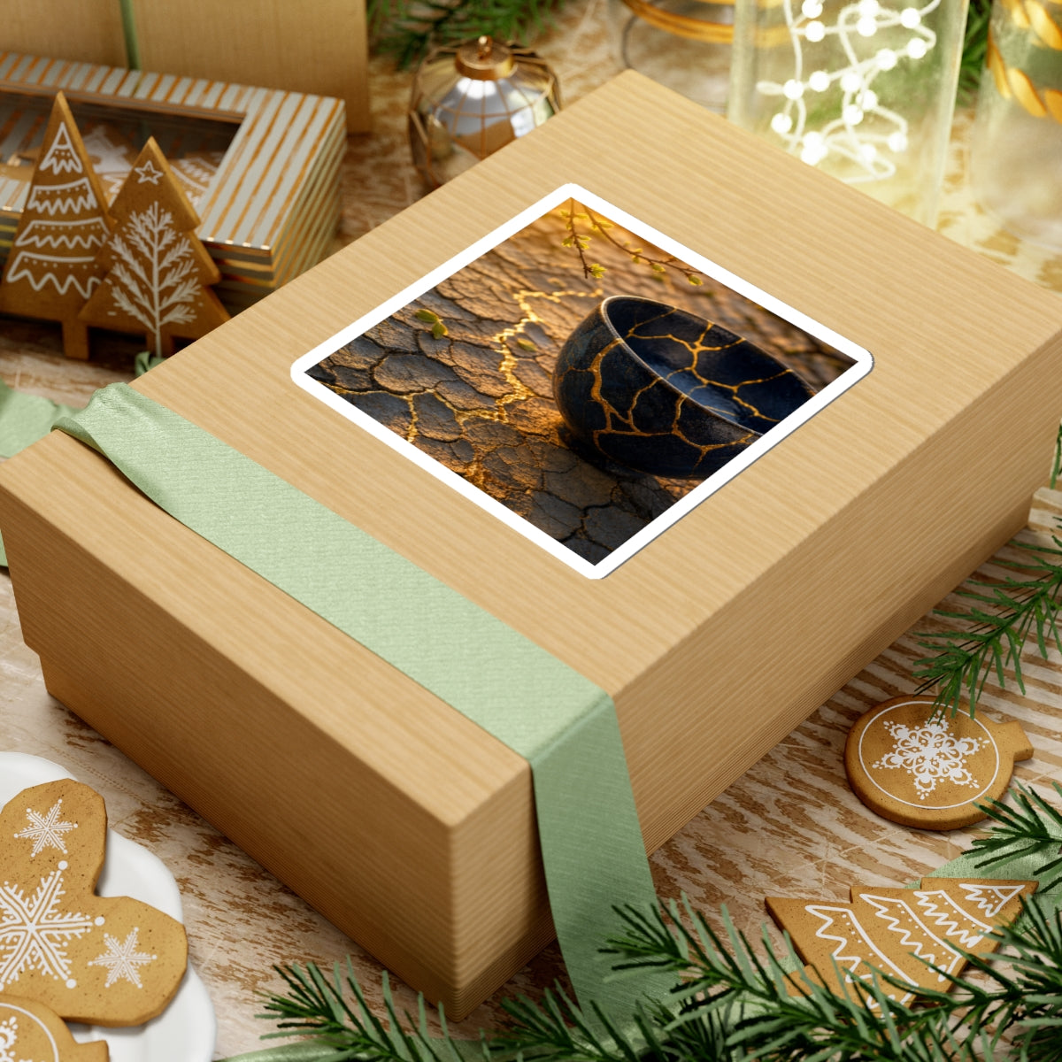 Kintsugi Cracked Earth in Golden Hour | Gold Repair Sticker
