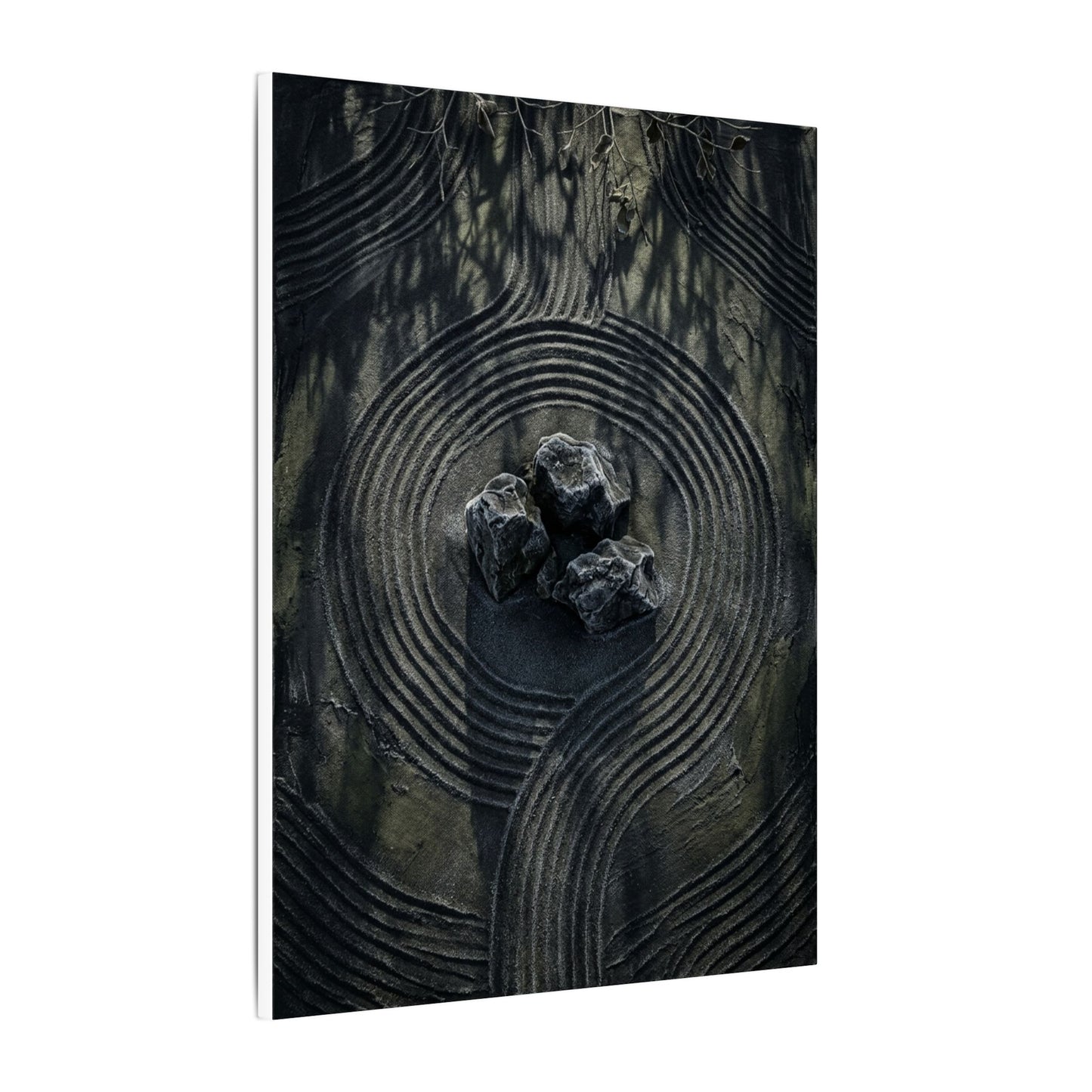 Moody Rock Garden Canvas Art - Dark Texture Dark Japandi