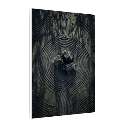 Moody Rock Garden Canvas Art - Dark Texture Dark Japandi