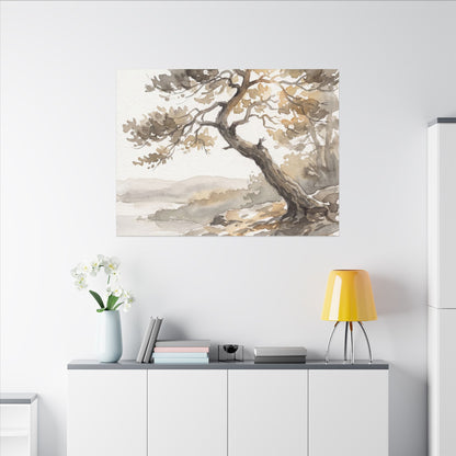 Pine Tree Watercolor Canvas Art | Elegant Japandi Art