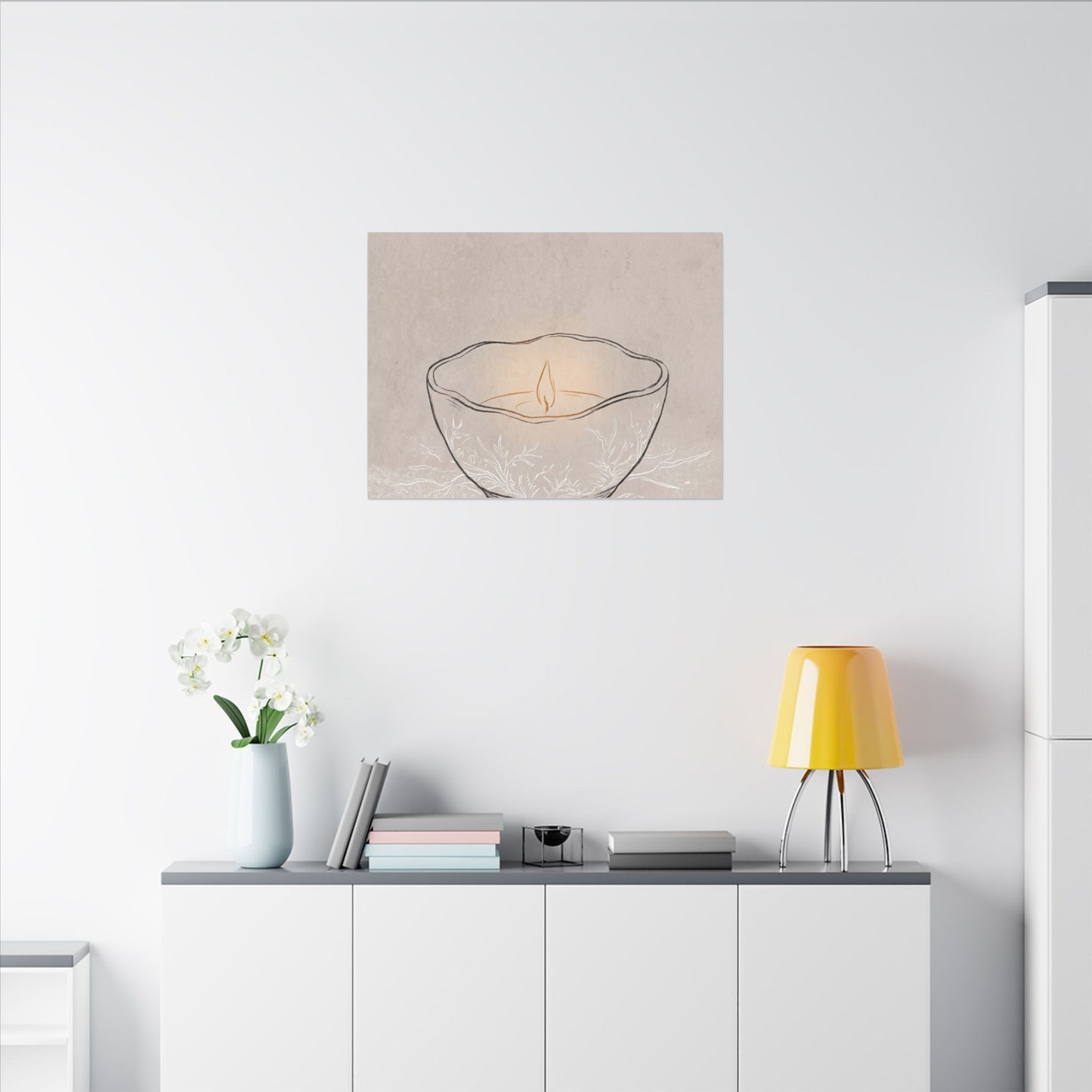 Ceramic Bowl Minimal Line Canvas Art | Neutral Japandi Art
