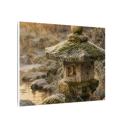 Winter Stone Lantern Watercolor Canvas Art | Earthy Decor