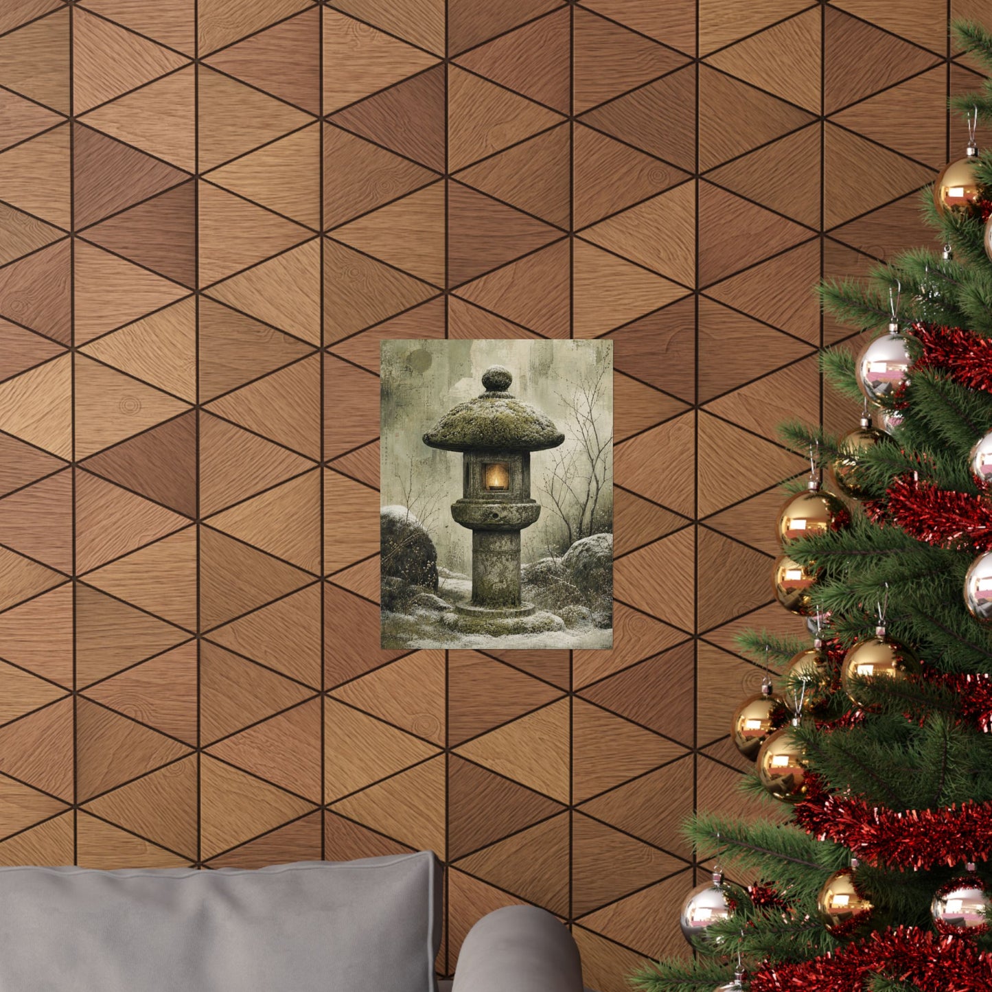 Cozy Stone Lantern Wall Art Print - Texture Japandi