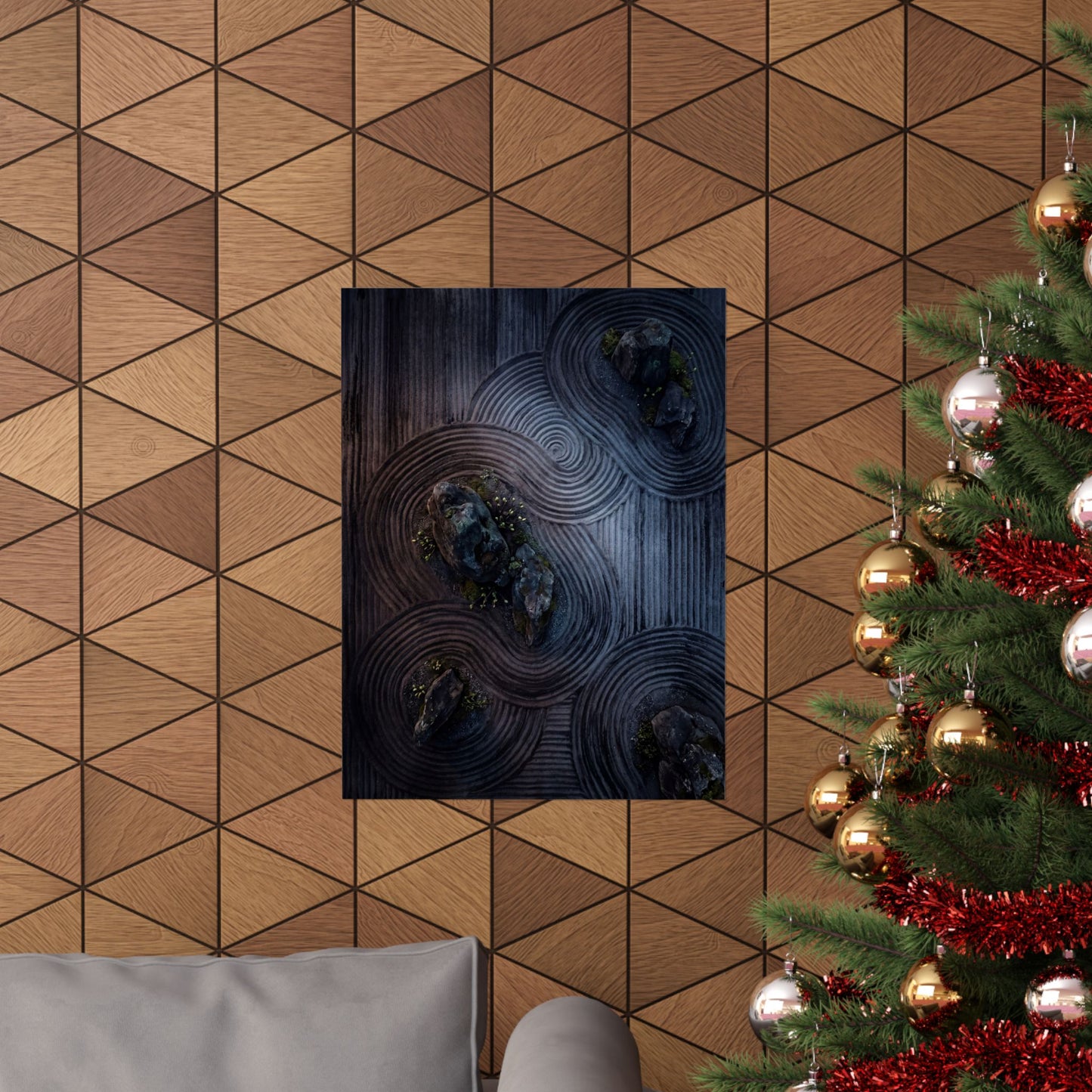 Dawn Rock Garden Wall Art Print - Dark Japandi Kanso