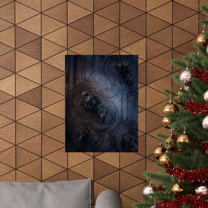 Dawn Rock Garden Wall Art Print - Dark Japandi Kanso