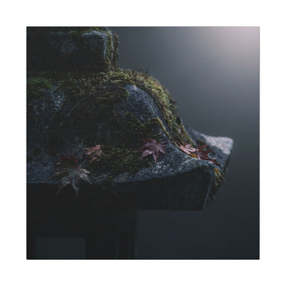 Stone Lantern Moody Minimal Canvas Art | Sophisticated Dark Japandi Art