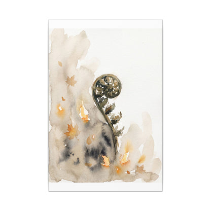 Fern Unfurling Watercolor Canvas Art | Earthy Japandi Art