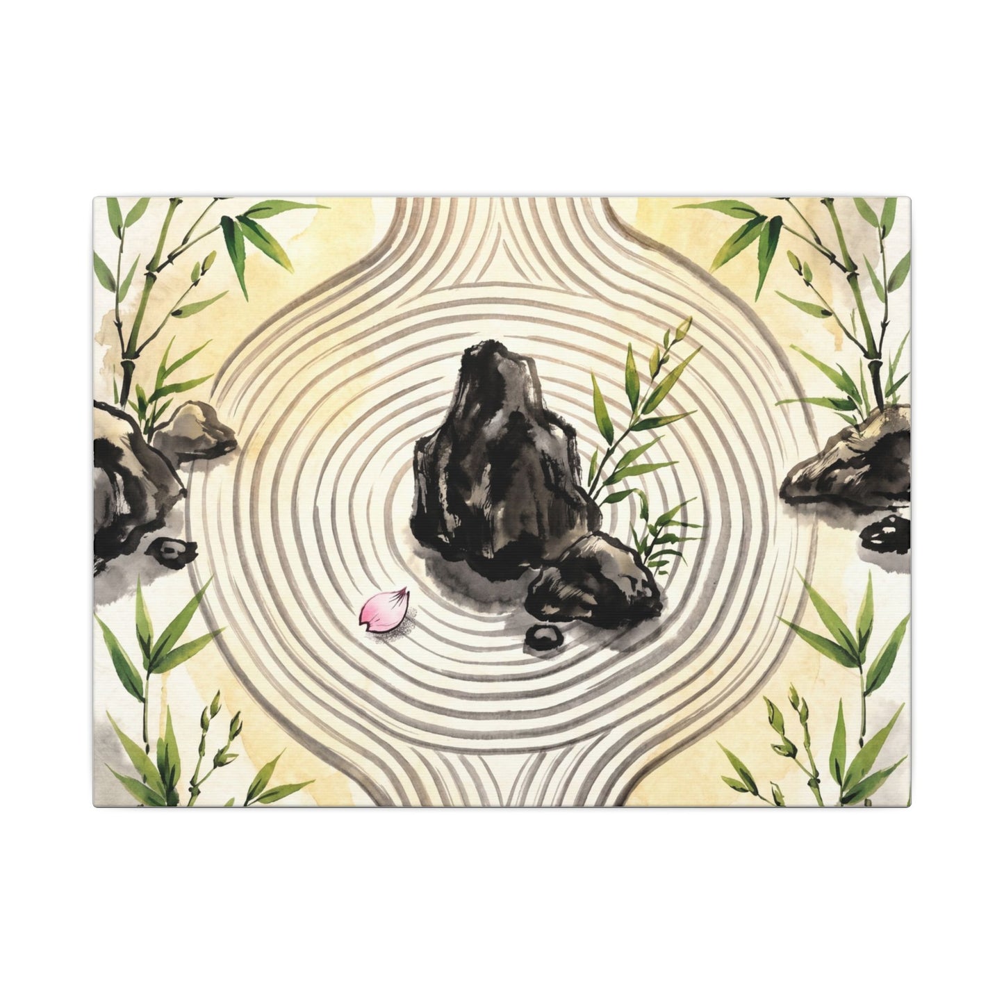 Zen Rock Garden in Golden Hour | Sumi E Canvas Art